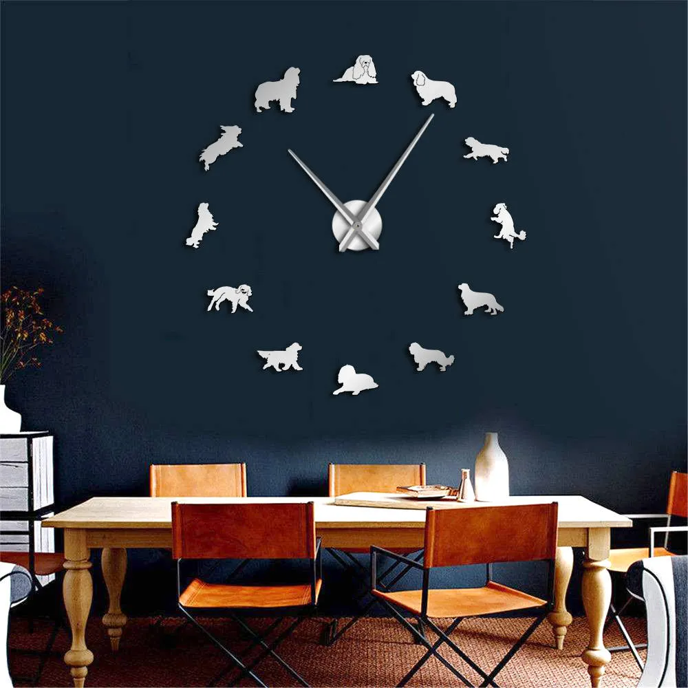 Cavalier King Charles Spaniel DIY Large Wall Clock Dog Pet Frameless Puppy Shop Wall Art Dog Breeds Modern Giant Clock Watch