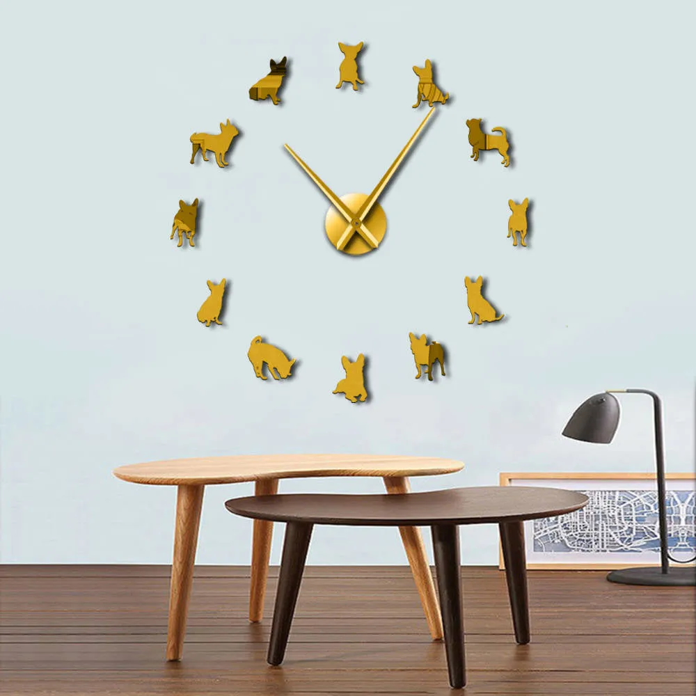 Chihuahua Dog DIY Wall Art Giant Acrylic Wall Clock Dog Breeds Puppy Pug Big Needles Modern DIY Clock Watch Chihuahua Mom Gift