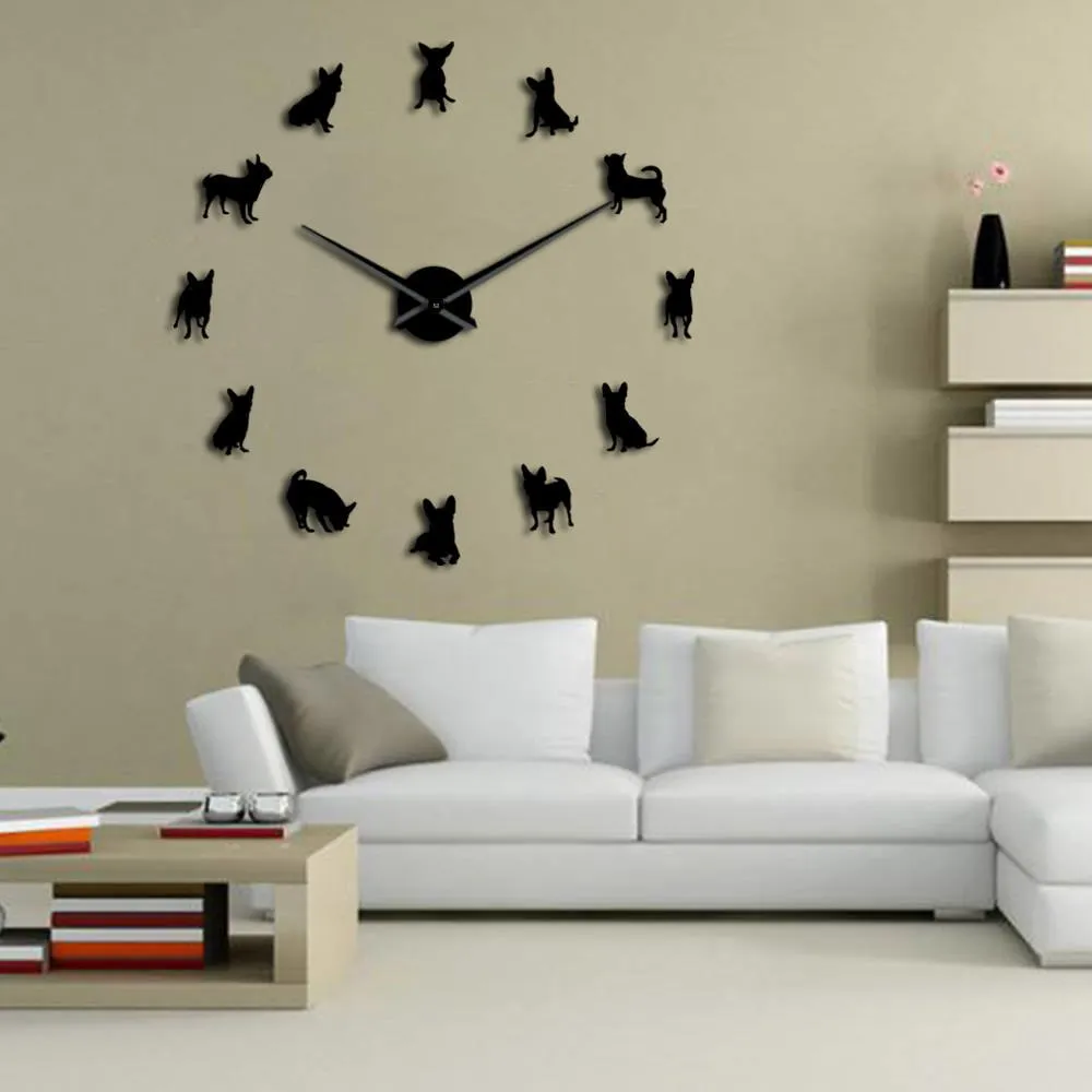 Chihuahua Dog DIY Wall Art Giant Acrylic Wall Clock Dog Breeds Puppy Pug Big Needles Modern DIY Clock Watch Chihuahua Mom Gift