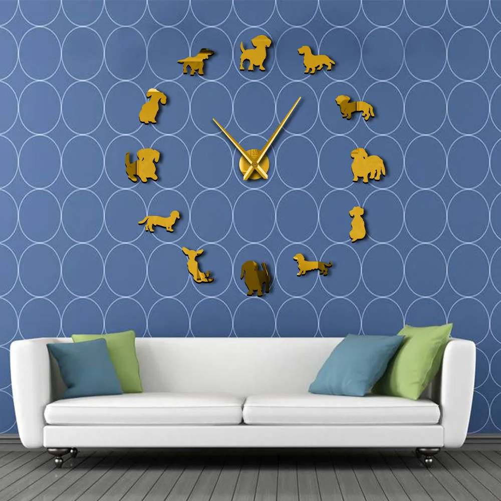 Dachshund DIY Large Wall Clock Popular Dog Breed Sausage Dog Doxie Giant Modern Wall Watch Wiener Dog Wall Art Pet Shop Decor