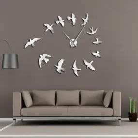 Decorative Mirror Wall Clock Flying Birds Wall Clock Modern Design Luxury Frameless DIY Large Clock Wall Watch Nature Room Decor