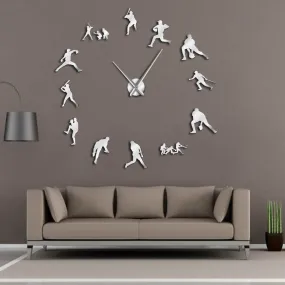 Decorative Modern Baseball Wall Clock 3D Frameless DIY Giant Clock Watch Mirror Effect Softball Wall Art Living Room Wall Decor
