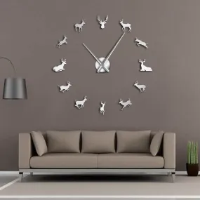 Deer Head DIY Giant Wall Clock Woodland Deer Hunter Modern Deer Antler Wall Clock Acrylic Mirror Effect Animals Home Decorations