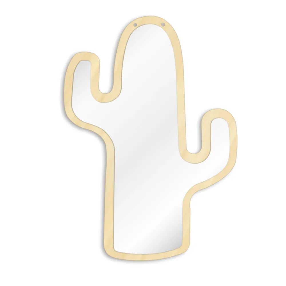 Desert Cactus  Acrylic Wall Mirror With Wooden Back Cactus Hanging Interiors  Make-up Mirror Cactus