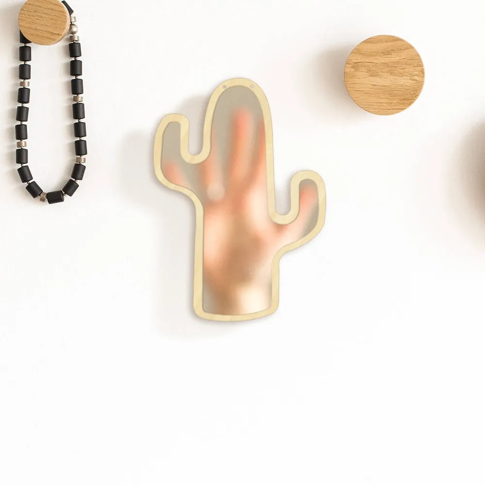 Desert Cactus  Acrylic Wall Mirror With Wooden Back Cactus Hanging Interiors  Make-up Mirror Cactus