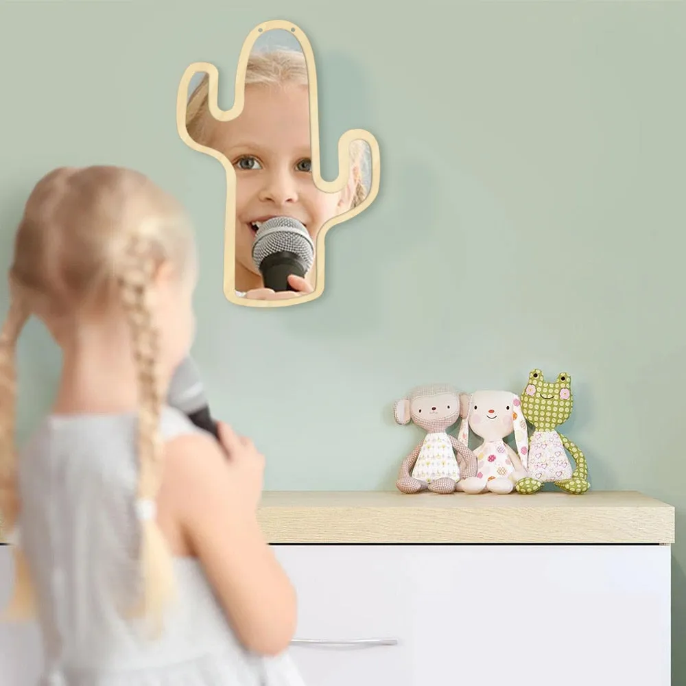 Desert Cactus  Acrylic Wall Mirror With Wooden Back Cactus Hanging Interiors  Make-up Mirror Cactus