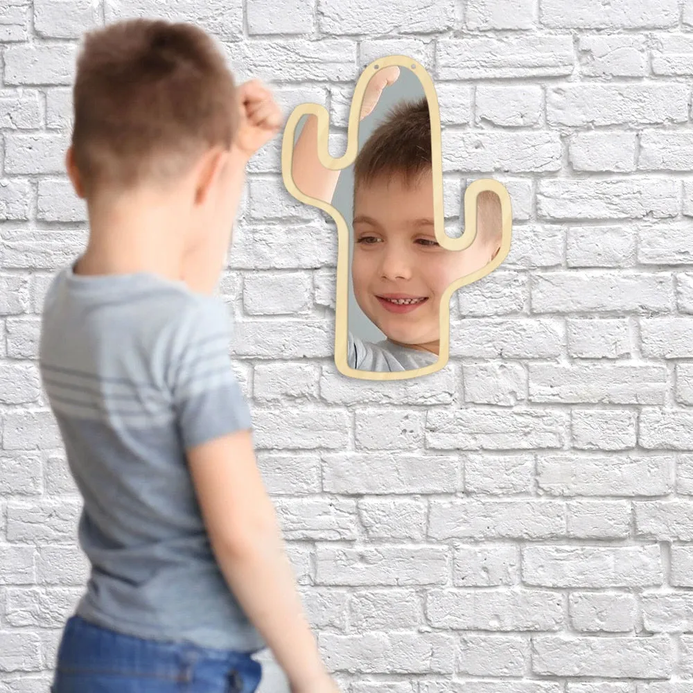 Desert Cactus  Acrylic Wall Mirror With Wooden Back Cactus Hanging Interiors  Make-up Mirror Cactus