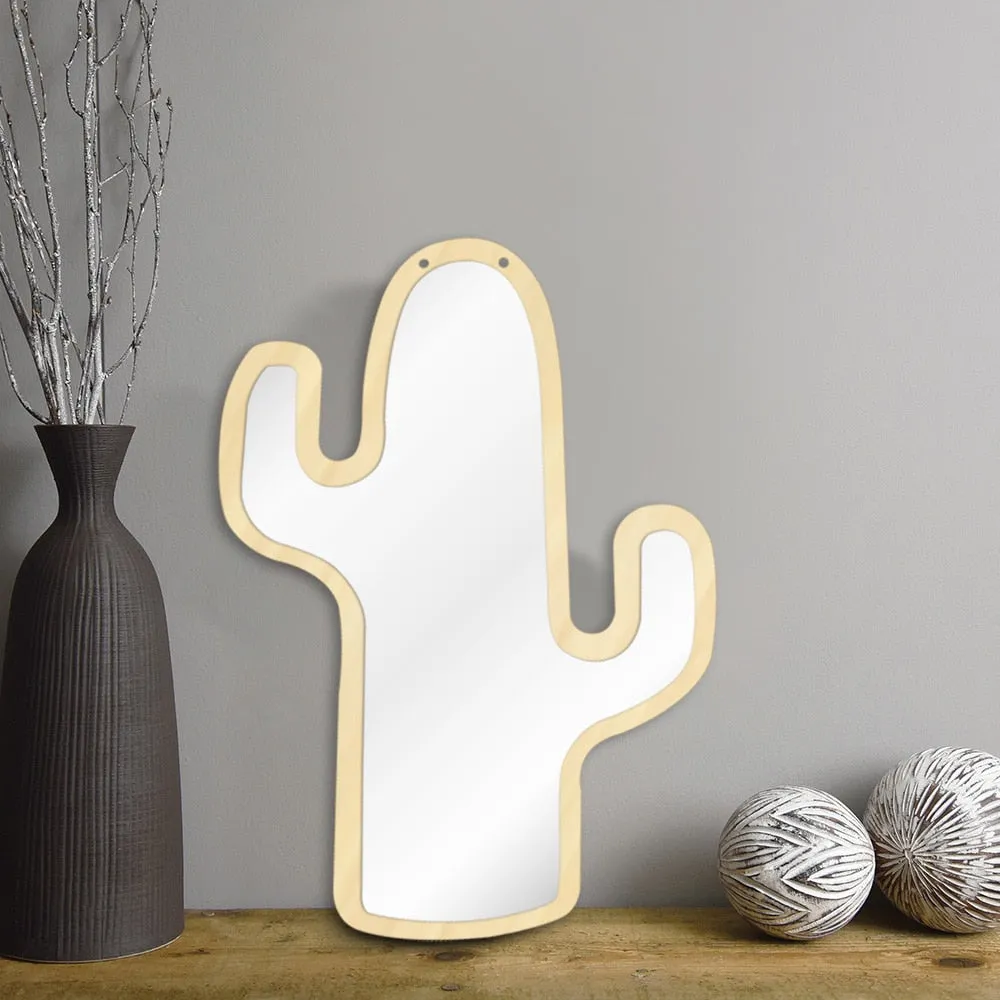 Desert Cactus  Acrylic Wall Mirror With Wooden Back Cactus Hanging Interiors  Make-up Mirror Cactus