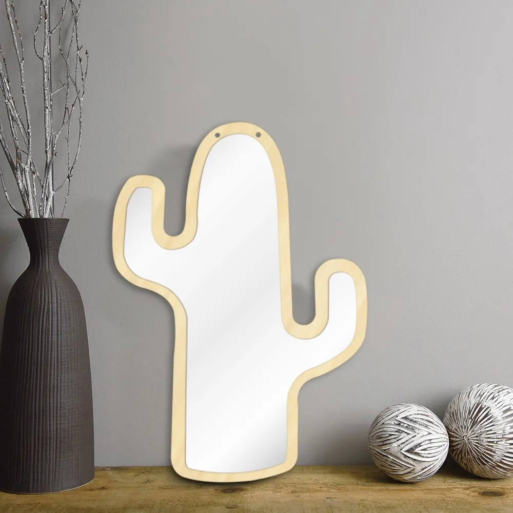Desert Cactus Decorative Acrylic Wall Mirror With Wooden Back Cactus Hanging Interiors Home Decor Make-up Mirror Cactus Gift