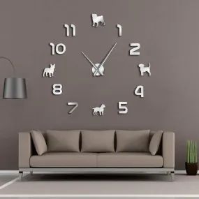 Different Dog Breeds Puppy Dogs DIY Large Wall Clock Pug Pit Bull French Bulldog Beagle With Arabic Numerals Giant Wall Clock