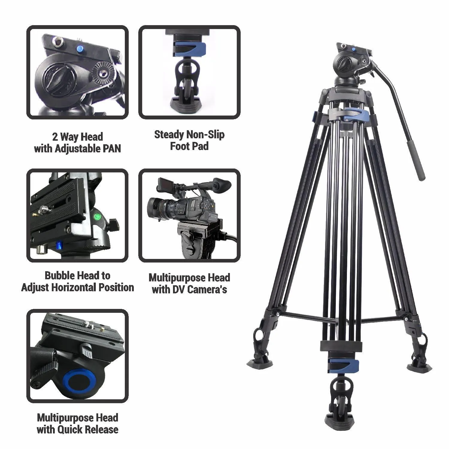 Digitek (DPTR-7060VD) Platinum Heavy Duty Video Tripod Maximum Operating Height: 1849 mm, Max Load Upto: 20 kgs