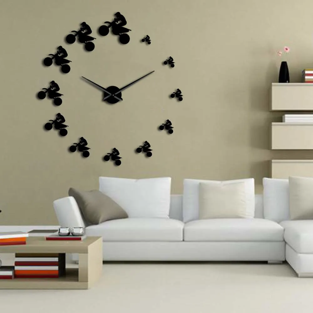 Dirt Bike Riders DIY Giant Wall Clock Extreme Sports Aerial Dirt Bike Frameless Large Wall Clock Mountain Bike Motorcycle Clock