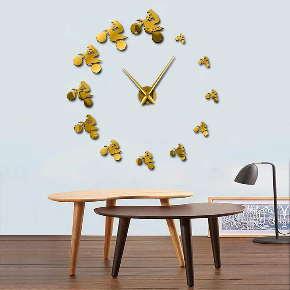 Dirt Bike Riders DIY Giant Wall Clock Extreme Sports Aerial Dirt Bike Frameless Large Wall Clock Mountain Bike Motorcycle Clock