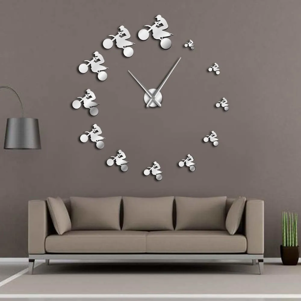 Dirt Bike Riders DIY Giant Wall Clock Extreme Sports Aerial Dirt Bike Frameless Large Wall Clock Mountain Bike Motorcycle Clock