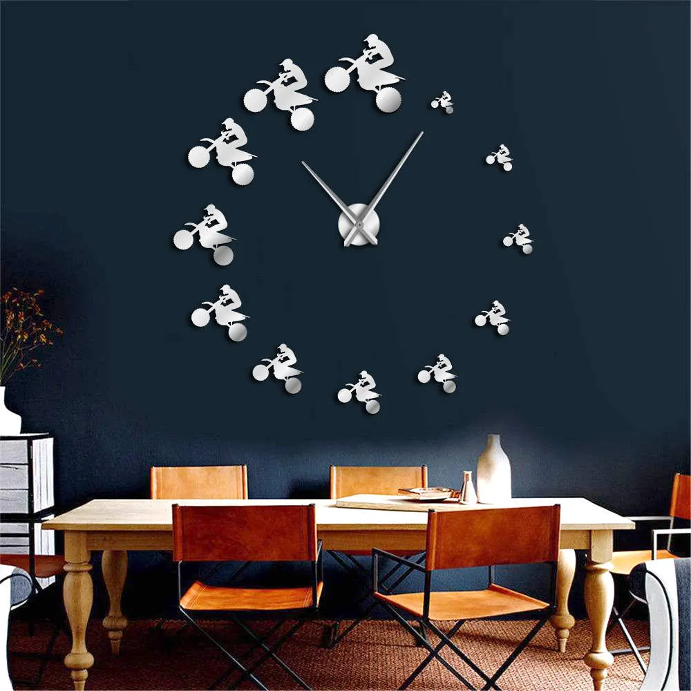 Dirt Bike Riders DIY Giant Wall Clock Extreme Sports Aerial Dirt Bike Frameless Large Wall Clock Mountain Bike Motorcycle Clock