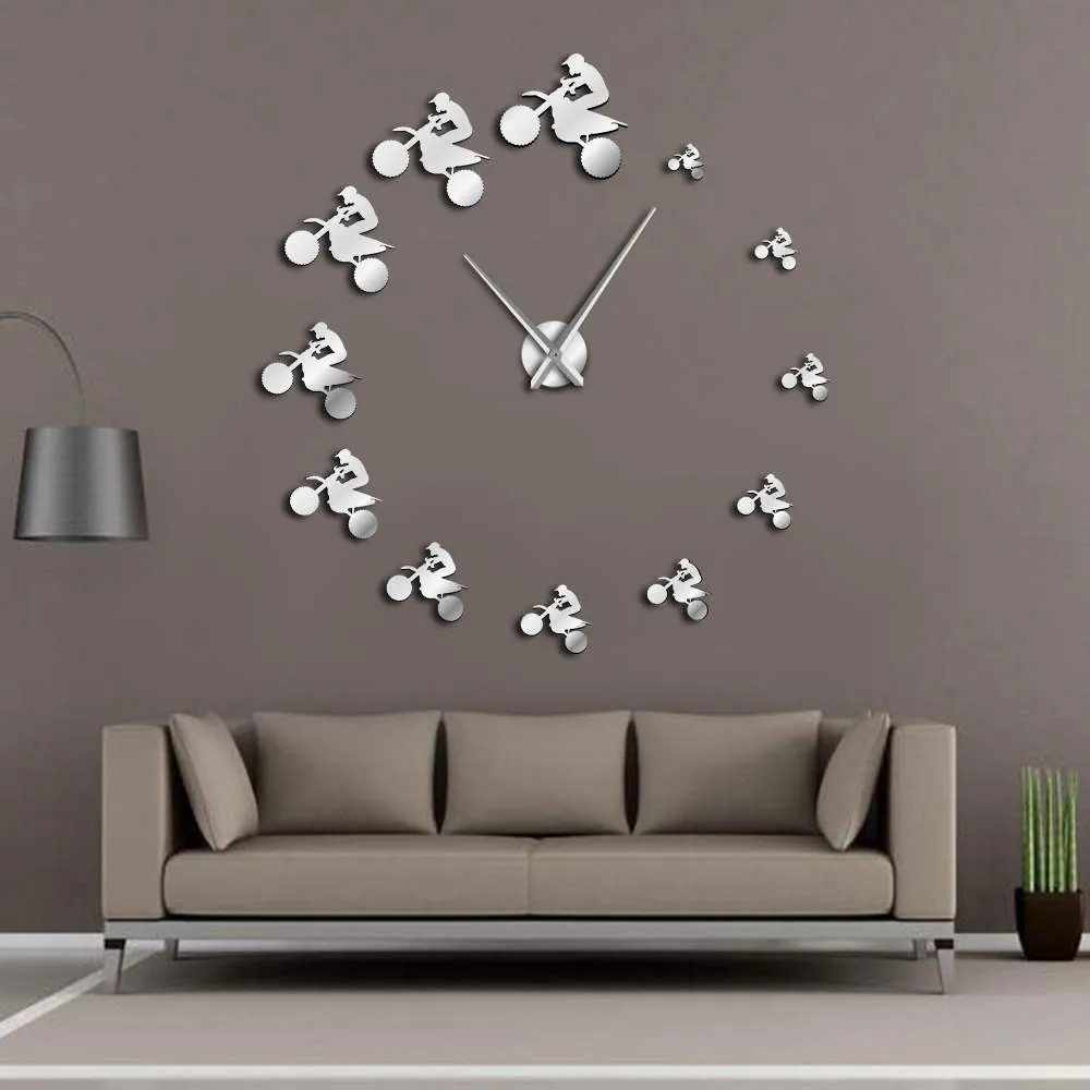 Dirt Bike Riders DIY Giant Wall Clock Extreme Sports Aerial Dirt Bike Frameless Large Wall Clock Mountain Bike Motorcycle Clock