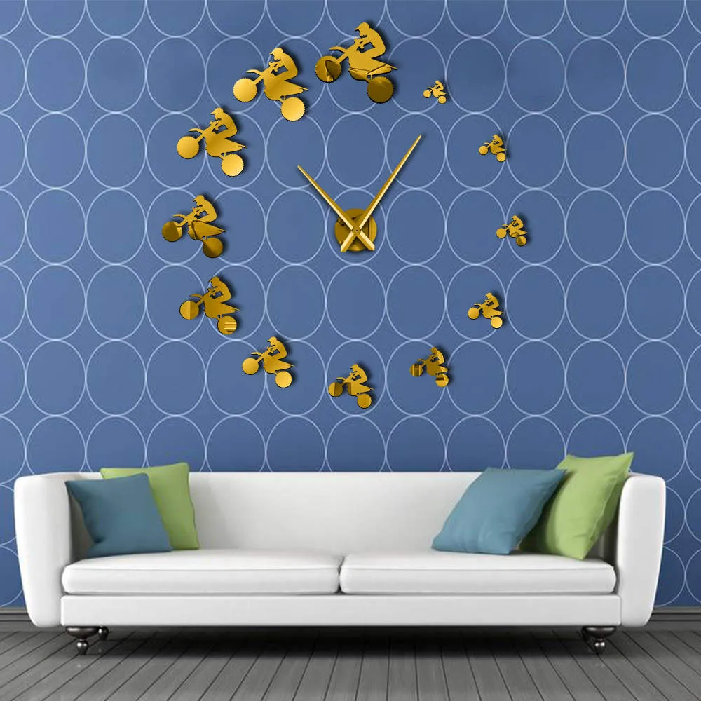 Dirt Bike Riders DIY Giant Wall Clock Extreme Sports Aerial Dirt Bike Frameless Large Wall Clock Mountain Bike Motorcycle Clock