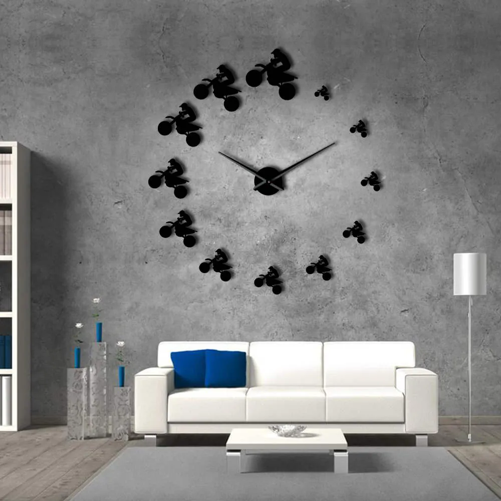 Dirt Bike Riders DIY Giant Wall Clock Extreme Sports Aerial Dirt Bike Frameless Large Wall Clock Mountain Bike Motorcycle Clock