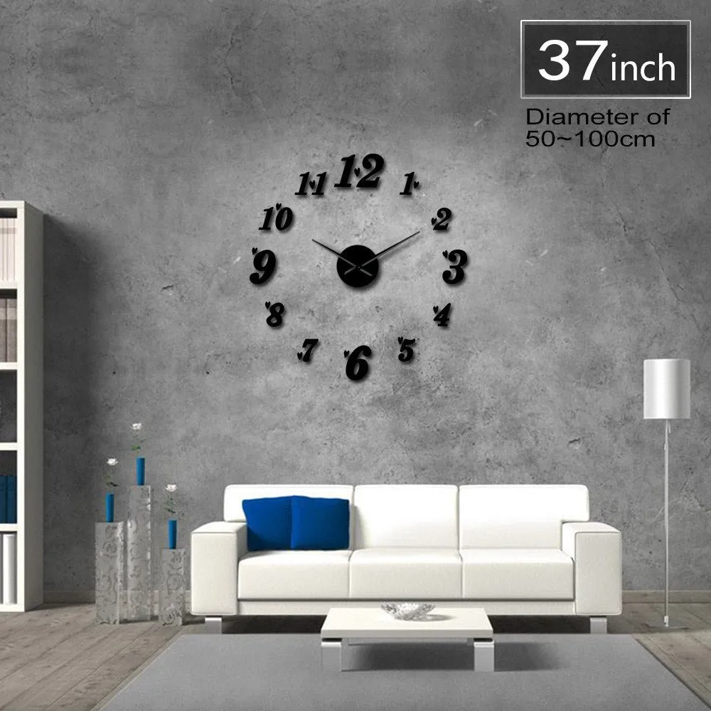 DIY Big Wall Clock Acrylic Mirror Effect Arabia Numbers With Heart Stickers Cool Wall Art Clock Watch Living Room Wall Decor