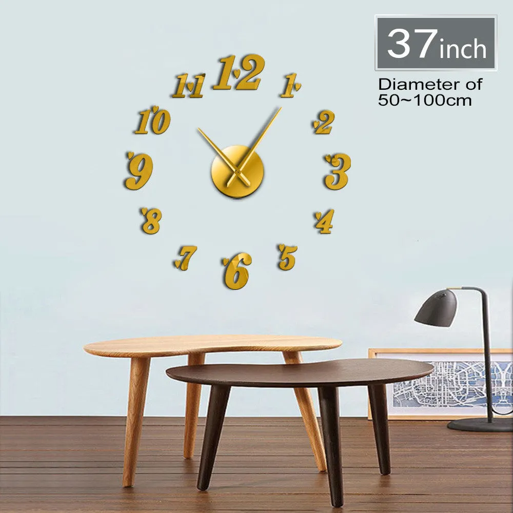 DIY Big Wall Clock Acrylic Mirror Effect Arabia Numbers With Heart Stickers Cool Wall Art Clock Watch Living Room Wall Decor