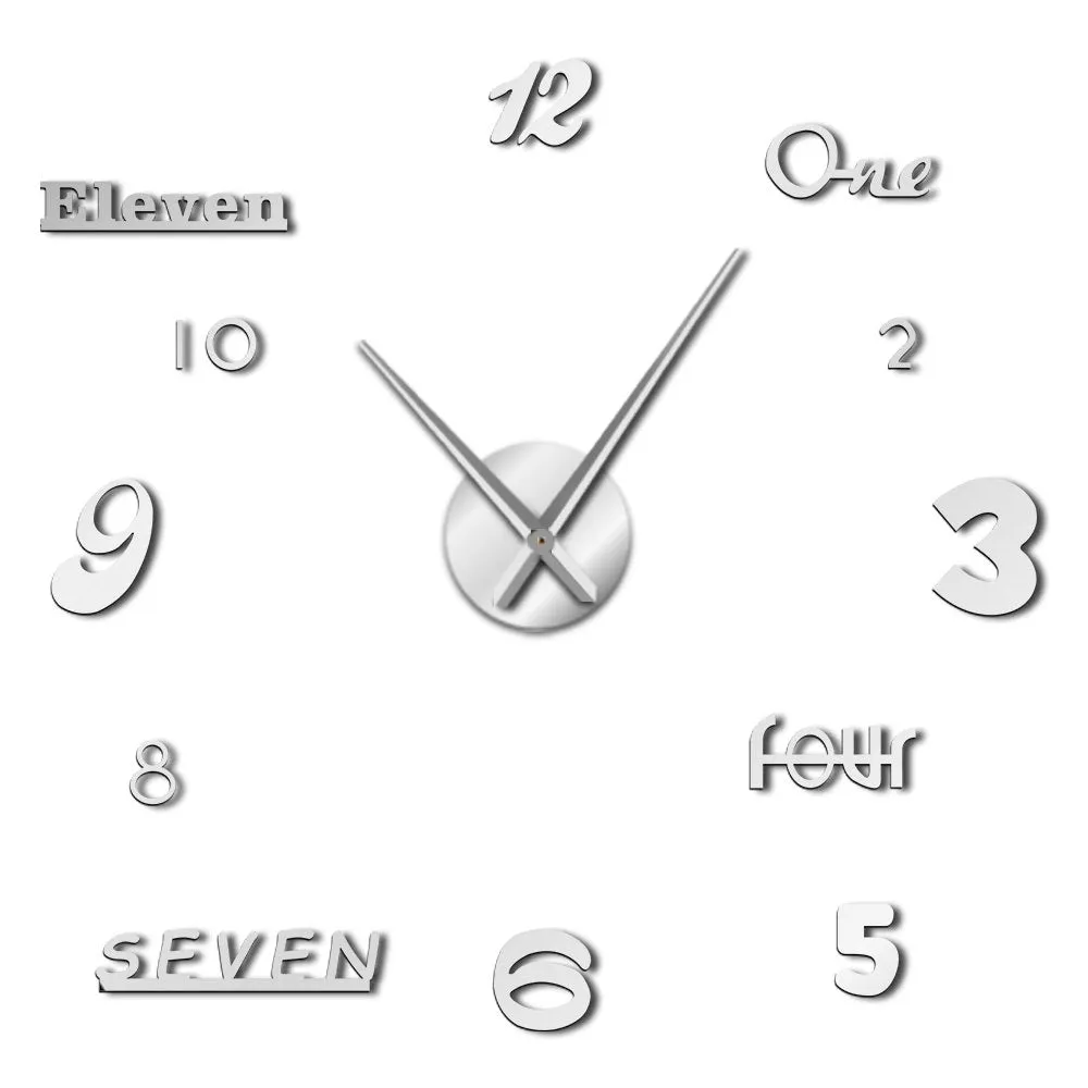 DIY Giant Clock Watch Wall Clocks Horloge 3d Diy Acrylic Mirror Stickers Home Decoration Living Room Quartz Big Needle Hands