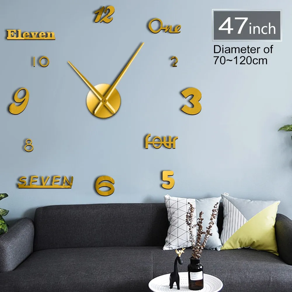 DIY Giant Clock Watch Wall Clocks Horloge 3d Diy Acrylic Mirror Stickers Home Decoration Living Room Quartz Big Needle Hands