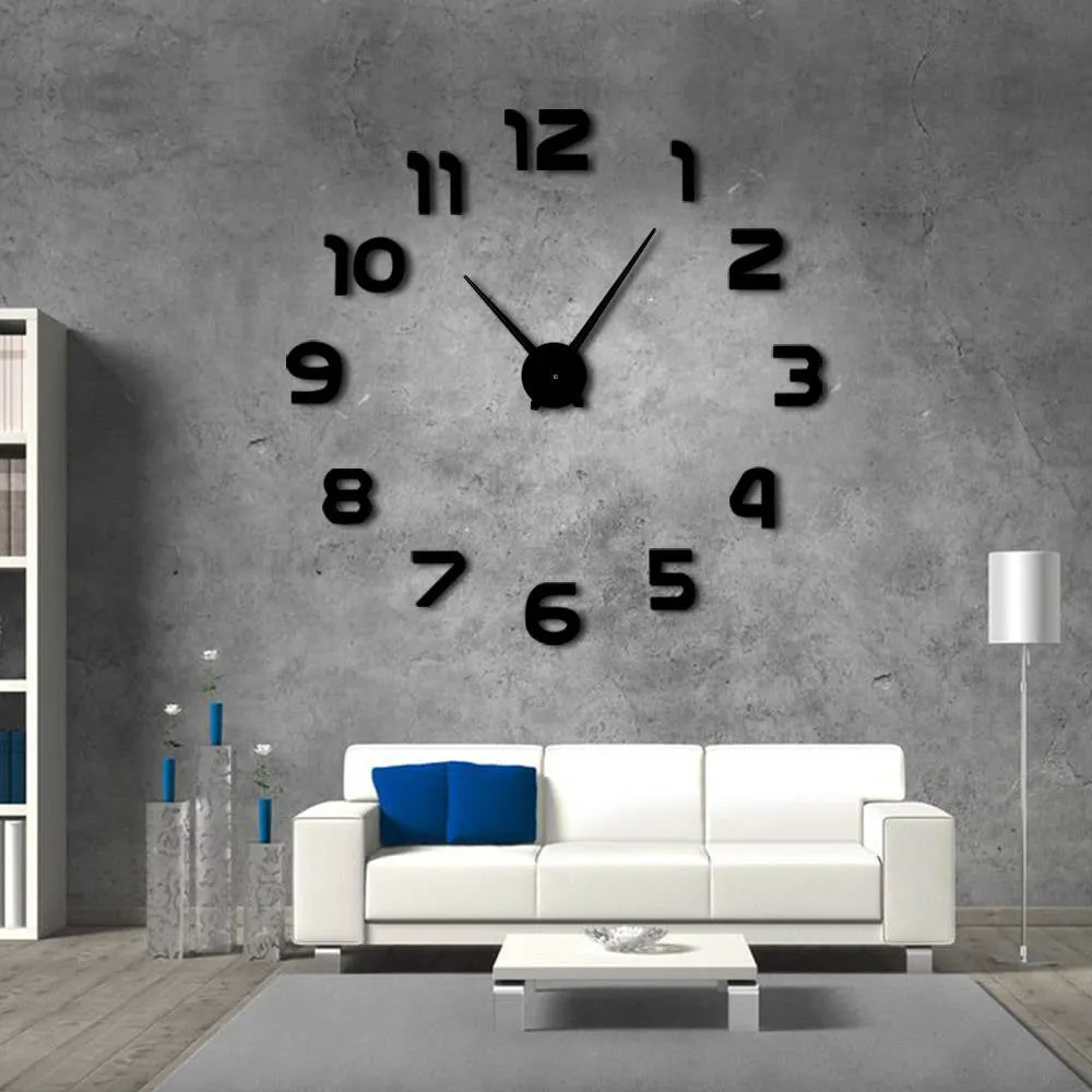 DIY Giant Wall Clock Simple Modern Design DIY 3D Mirror Effect Large Arabia Numerals Sticker Wall Clock Home Decor Wall Watch