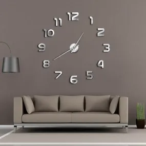 DIY Giant Wall Clock Simple Modern Design DIY 3D Mirror Effect Large Arabia Numerals Sticker Wall Clock Home Decor Wall Watch