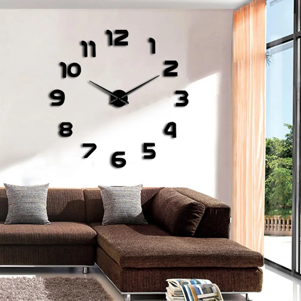 DIY Giant Wall Clock Simple Modern Design DIY 3D Mirror Effect Large Arabia Numerals Sticker Wall Clock Home Decor Wall Watch