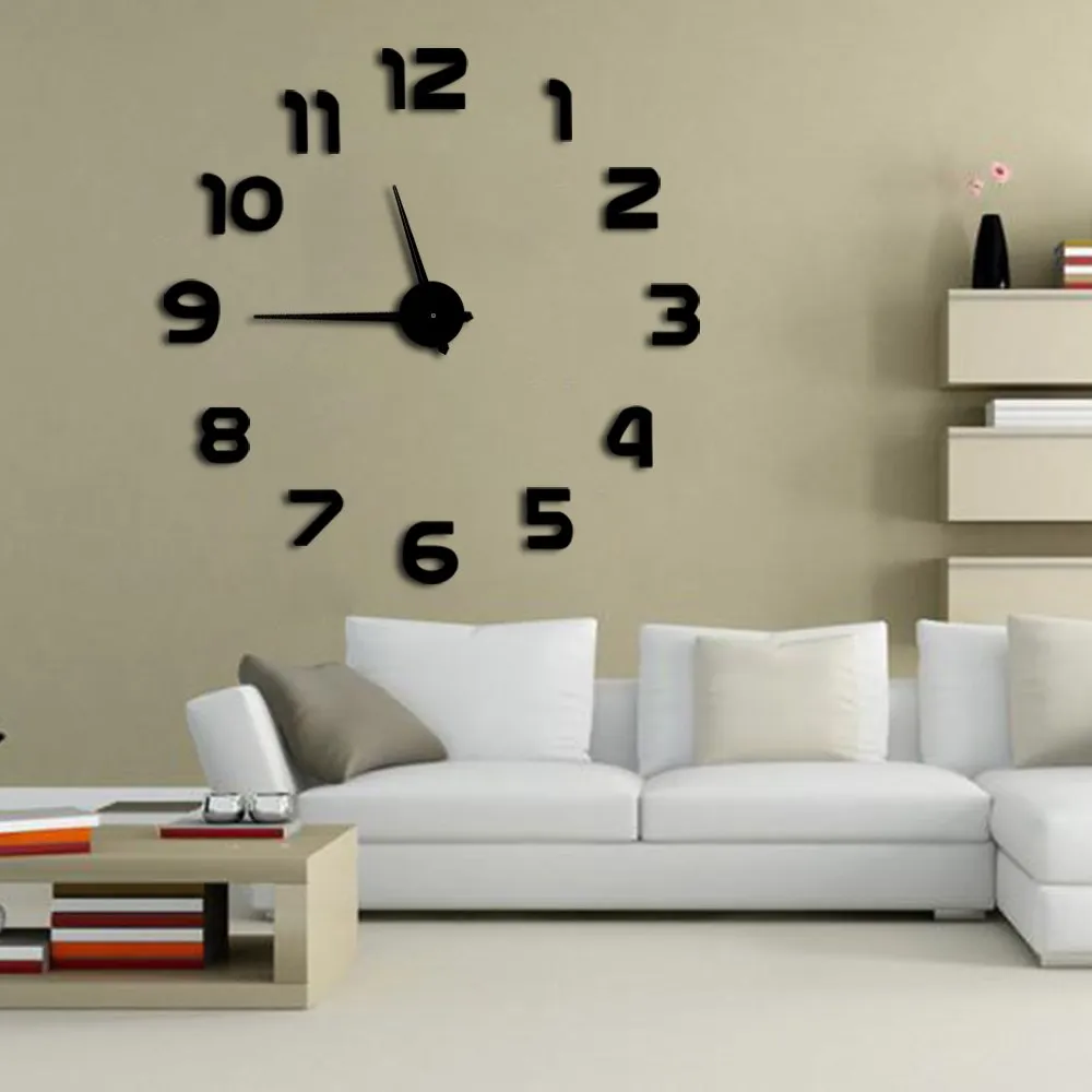 DIY Giant Wall Clock Simple Modern Design DIY 3D Mirror Effect Large Arabia Numerals Sticker Wall Clock Home Decor Wall Watch