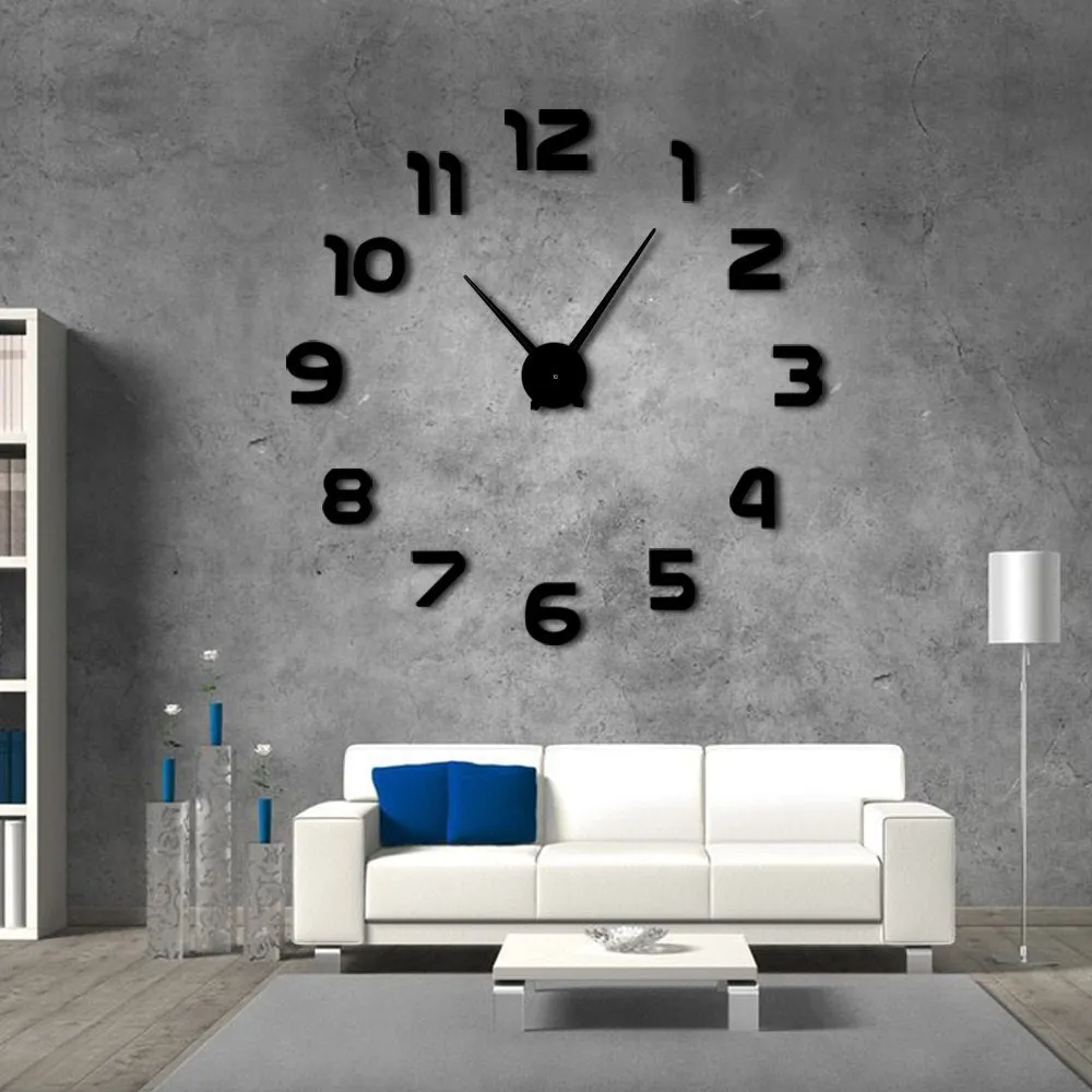 DIY Giant Wall Clock Simple Modern Design DIY 3D Mirror Effect Large Arabia Numerals Sticker Wall Clock Home Decor Wall Watch