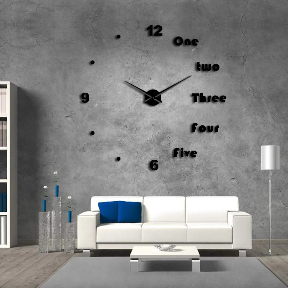 DIY Large Wall Clock Modern Wall Art Home Decor Luxury Interior Design English Letters Frameless Wall Watch Clock DIY Enthusiast