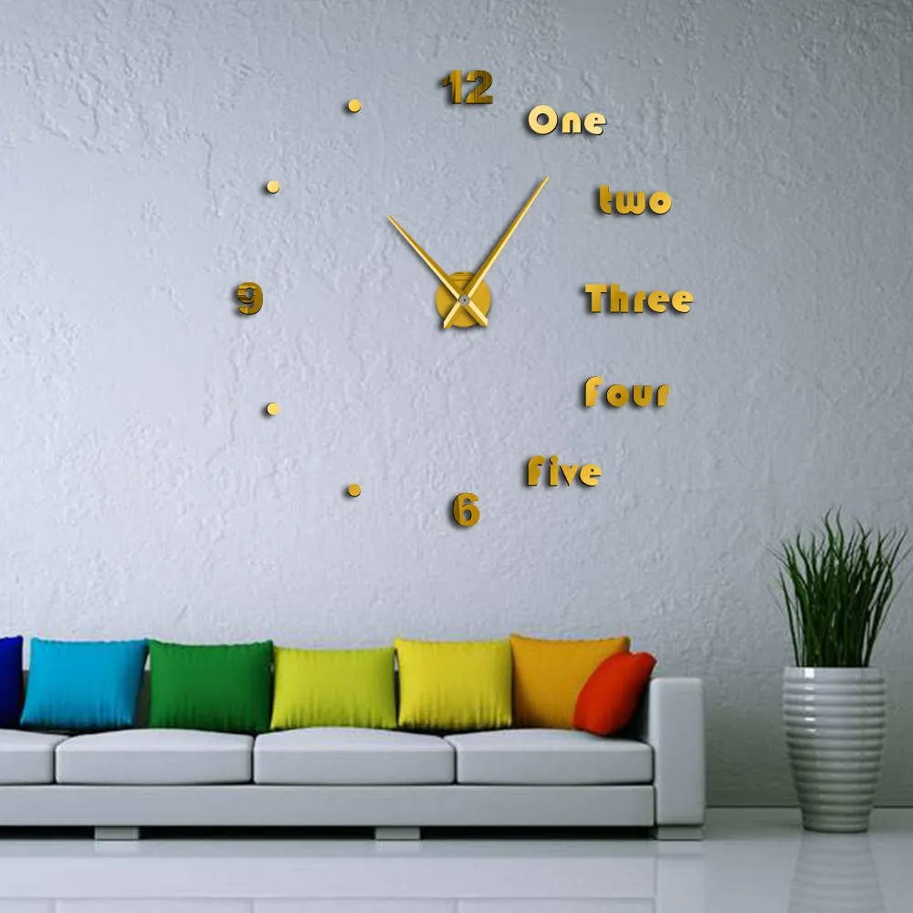 DIY Large Wall Clock Modern Wall Art Home Decor Luxury Interior Design English Letters Frameless Wall Watch Clock DIY Enthusiast