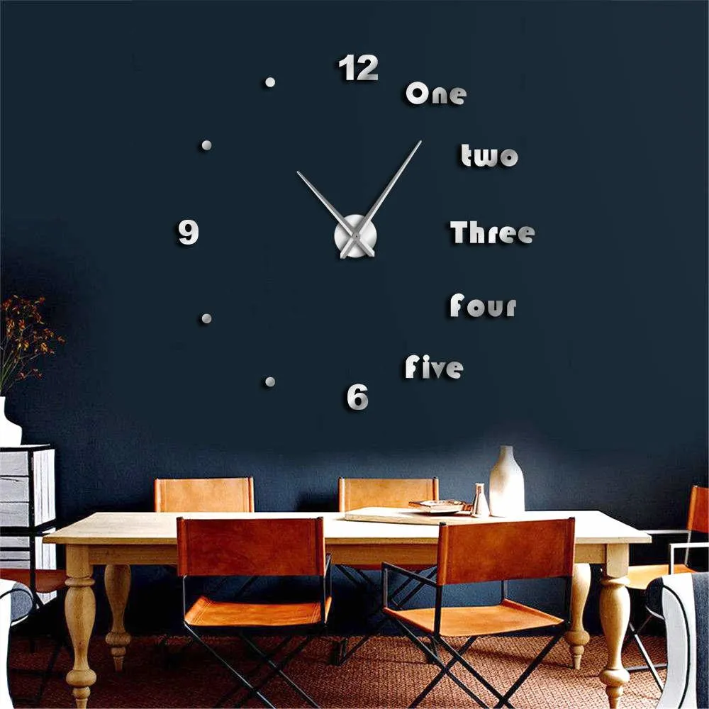 DIY Large Wall Clock Modern Wall Art Home Decor Luxury Interior Design English Letters Frameless Wall Watch Clock DIY Enthusiast