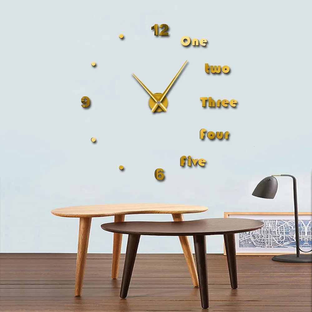 DIY Large Wall Clock Modern Wall Art Home Decor Luxury Interior Design English Letters Frameless Wall Watch Clock DIY Enthusiast