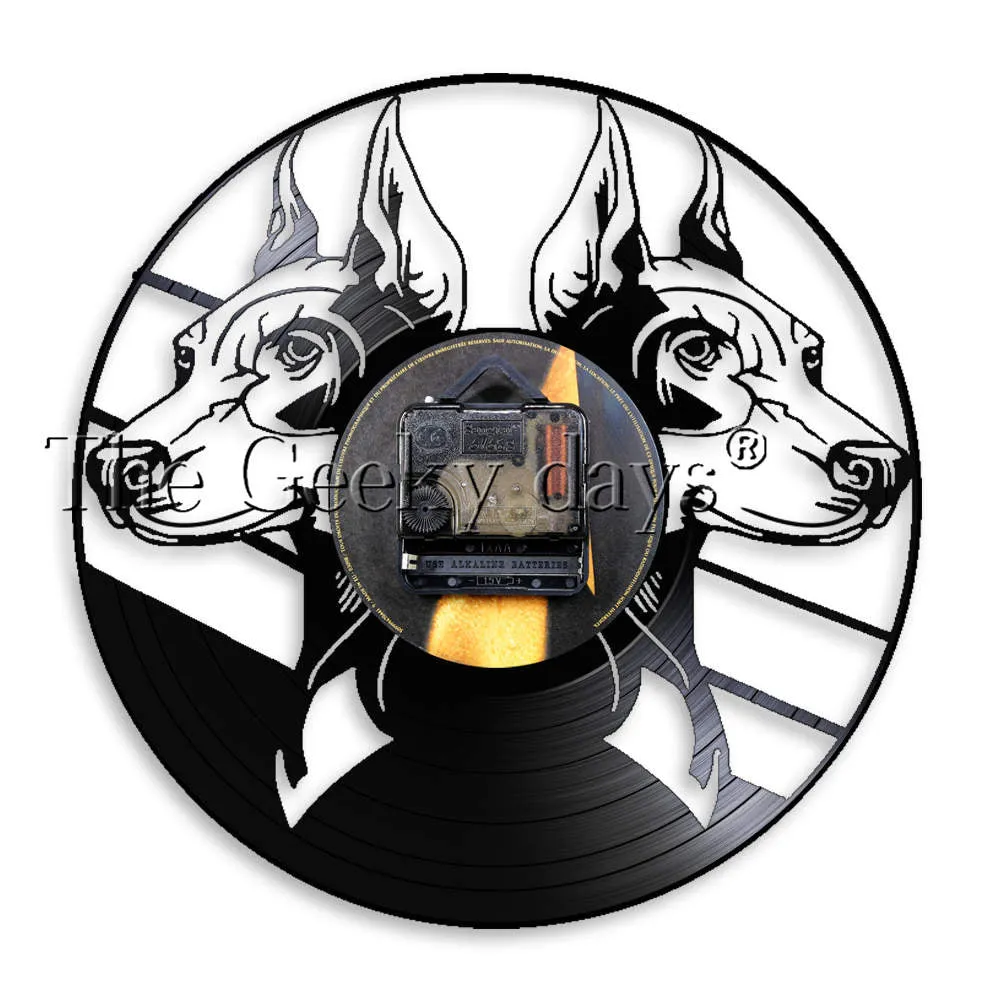 Doberman Pinscher Wall Clock Dog Breeds Head Portraits Doberman Animals Puppy Vinyl Record Wall Clock Watch Dog Pet Lovers Gift