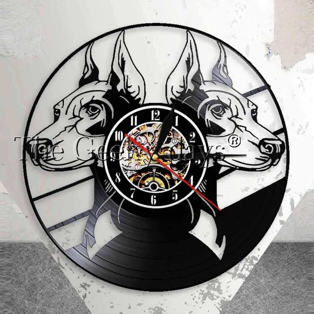 Doberman Pinscher Wall Clock Dog Breeds Head Portraits Doberman Animals Puppy Vinyl Record Wall Clock Watch Dog Pet Lovers Gift