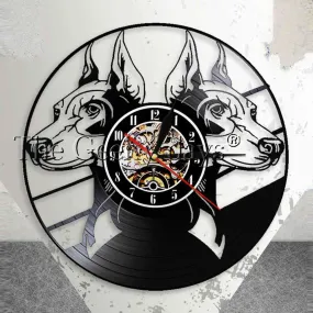 Doberman Pinscher Wall Clock Dog Breeds Head Portraits Doberman Animals Puppy Vinyl Record Wall Clock Watch Dog Pet Lovers Gift
