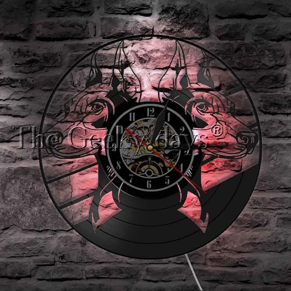 Doberman Pinscher Wall Clock Dog Breeds Head Portraits Doberman Animals Puppy Vinyl Record Wall Clock Watch Dog Pet Lovers Gift