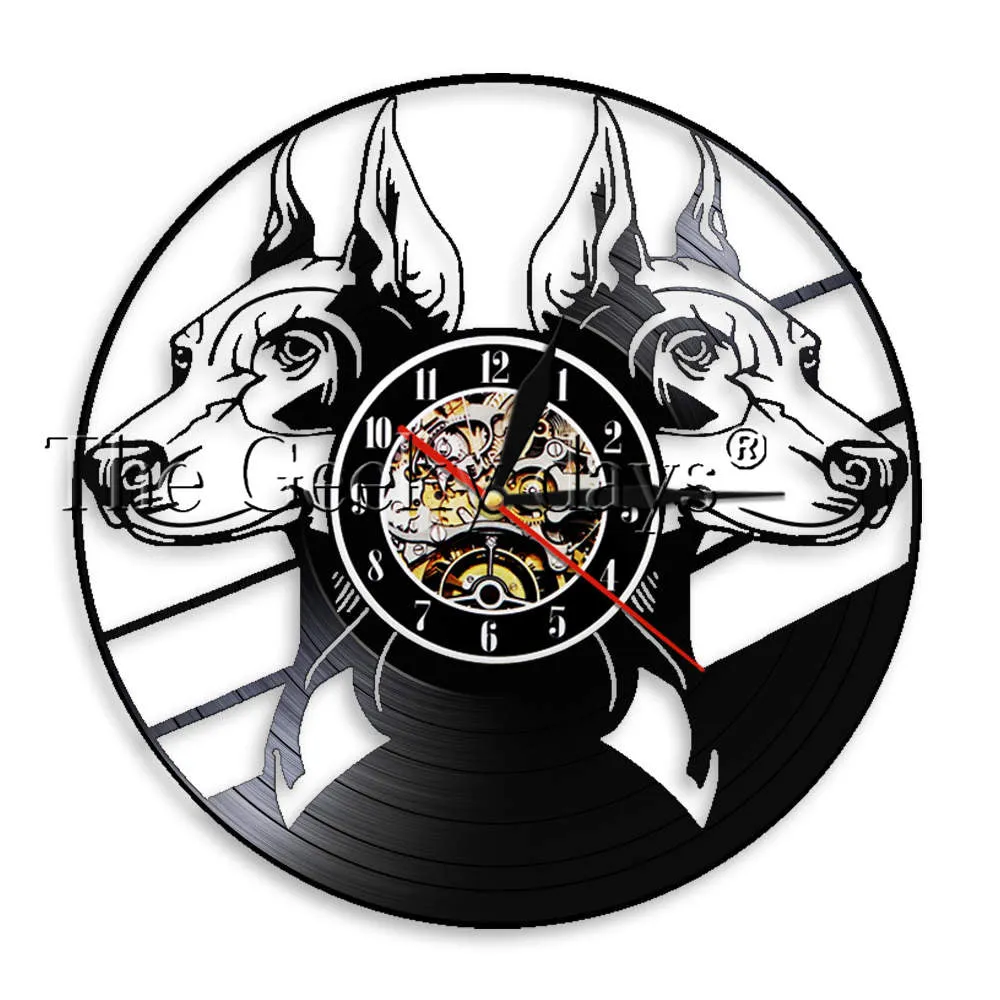 Doberman Pinscher Wall Clock Dog Breeds Head Portraits Doberman Animals Puppy Vinyl Record Wall Clock Watch Dog Pet Lovers Gift