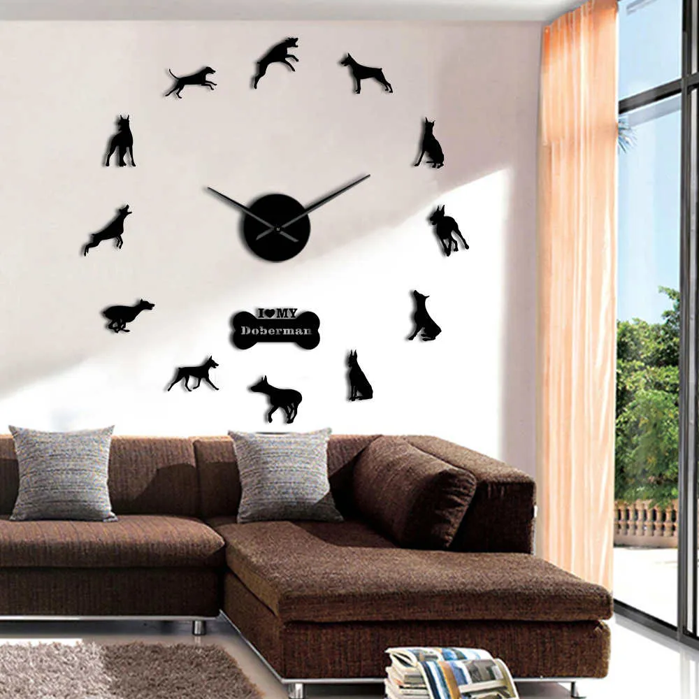 Doberman Pomeranian Rottweiler Poodle Pitbull Siberian Husky Jack Russel Popuar Dog Breeds DIY Giant Wall Clock Puppy Home Decor