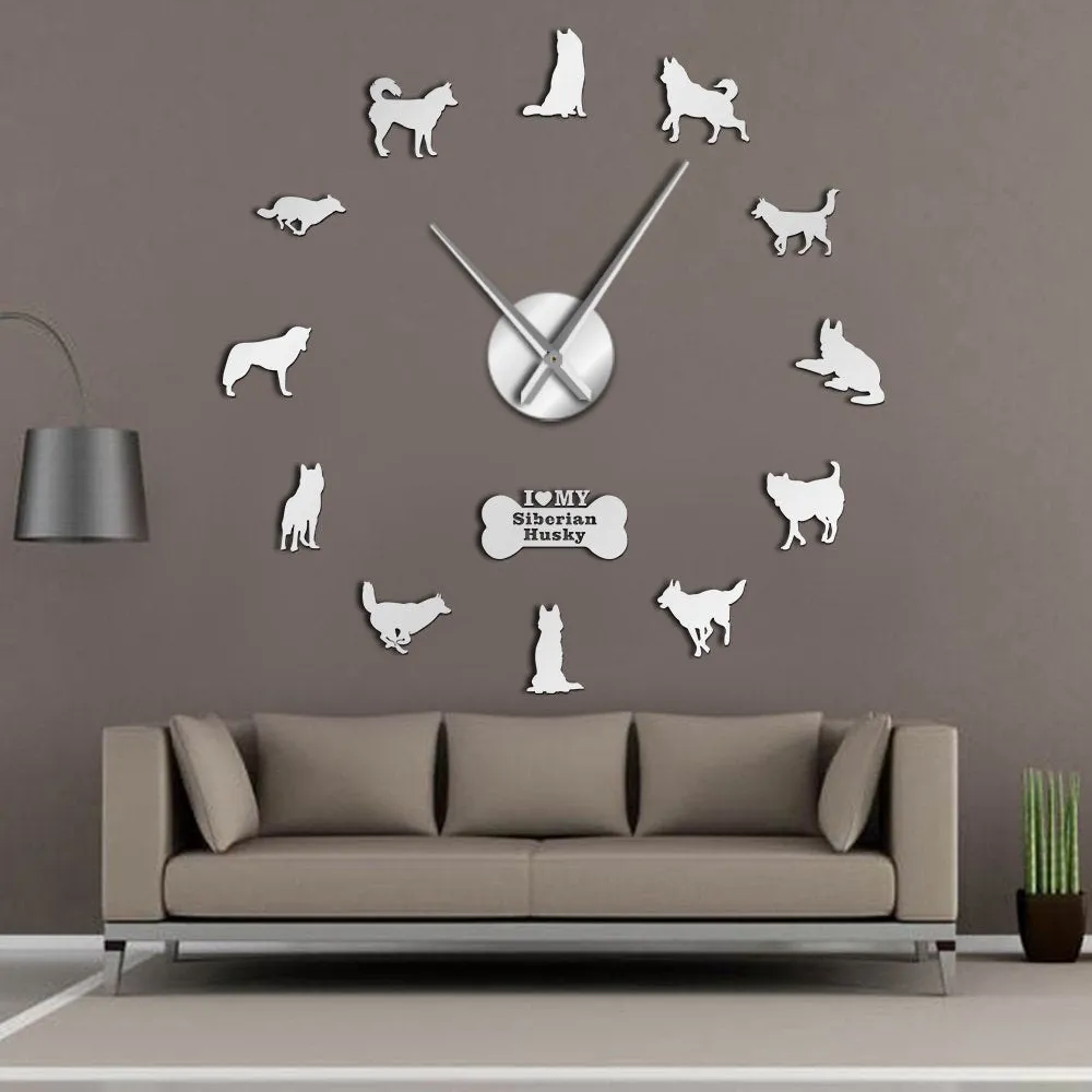 Doberman Pomeranian Rottweiler Poodle Pitbull Siberian Husky Jack Russel Popuar Dog Breeds DIY Giant Wall Clock Puppy Home Decor