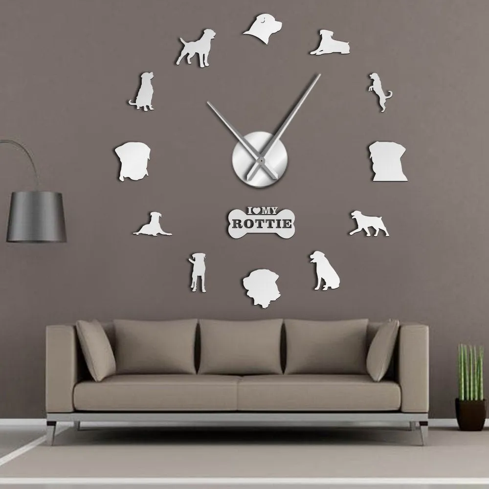 Doberman Pomeranian Rottweiler Poodle Pitbull Siberian Husky Jack Russel Popuar Dog Breeds DIY Giant Wall Clock Puppy Home Decor
