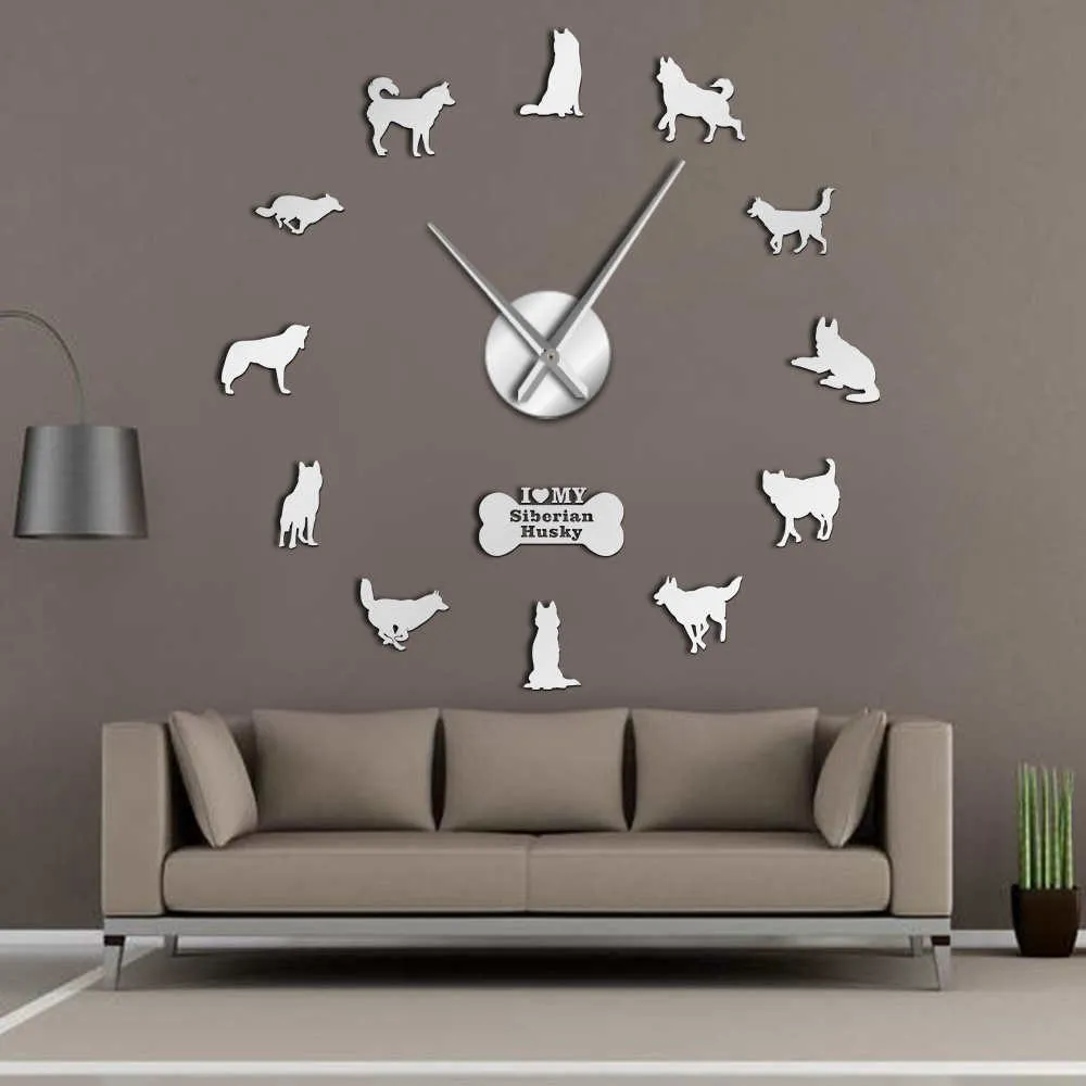 Doberman Pomeranian Rottweiler Poodle Pitbull Siberian Husky Jack Russel Popuar Dog Breeds DIY Giant Wall Clock Puppy Home Decor