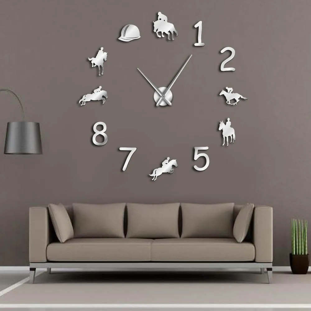 Equestrians Large Wall Clock Farmhouse Home Decor Cowboys Modern Design Giant Wall Clock Rodeo Horse Riding DIY Wall Watch