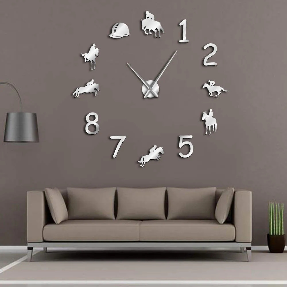 Equestrians Large Wall Clock Farmhouse Home Decor Cowboys Modern Design Giant Wall Clock Rodeo Horse Riding DIY Wall Watch