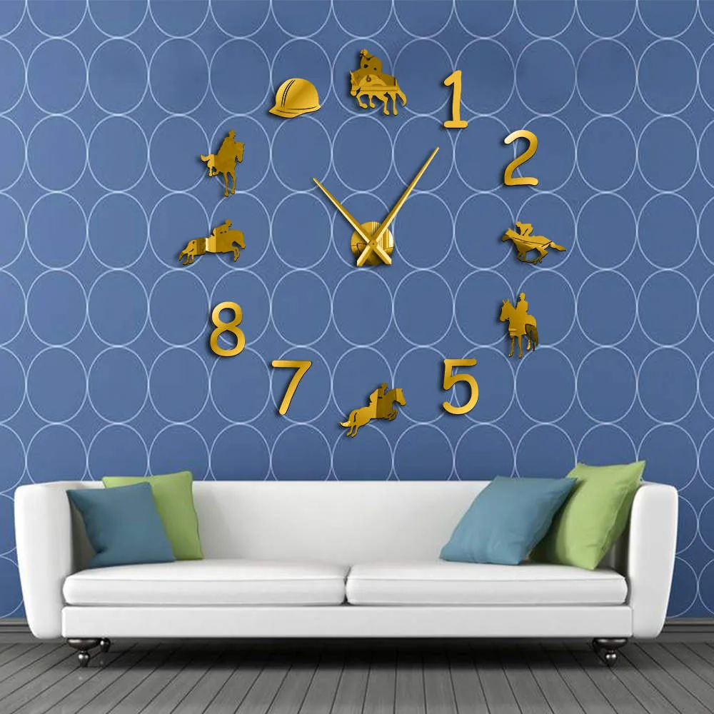 Equestrians Large Wall Clock Farmhouse Home Decor Cowboys Modern Design Giant Wall Clock Rodeo Horse Riding DIY Wall Watch