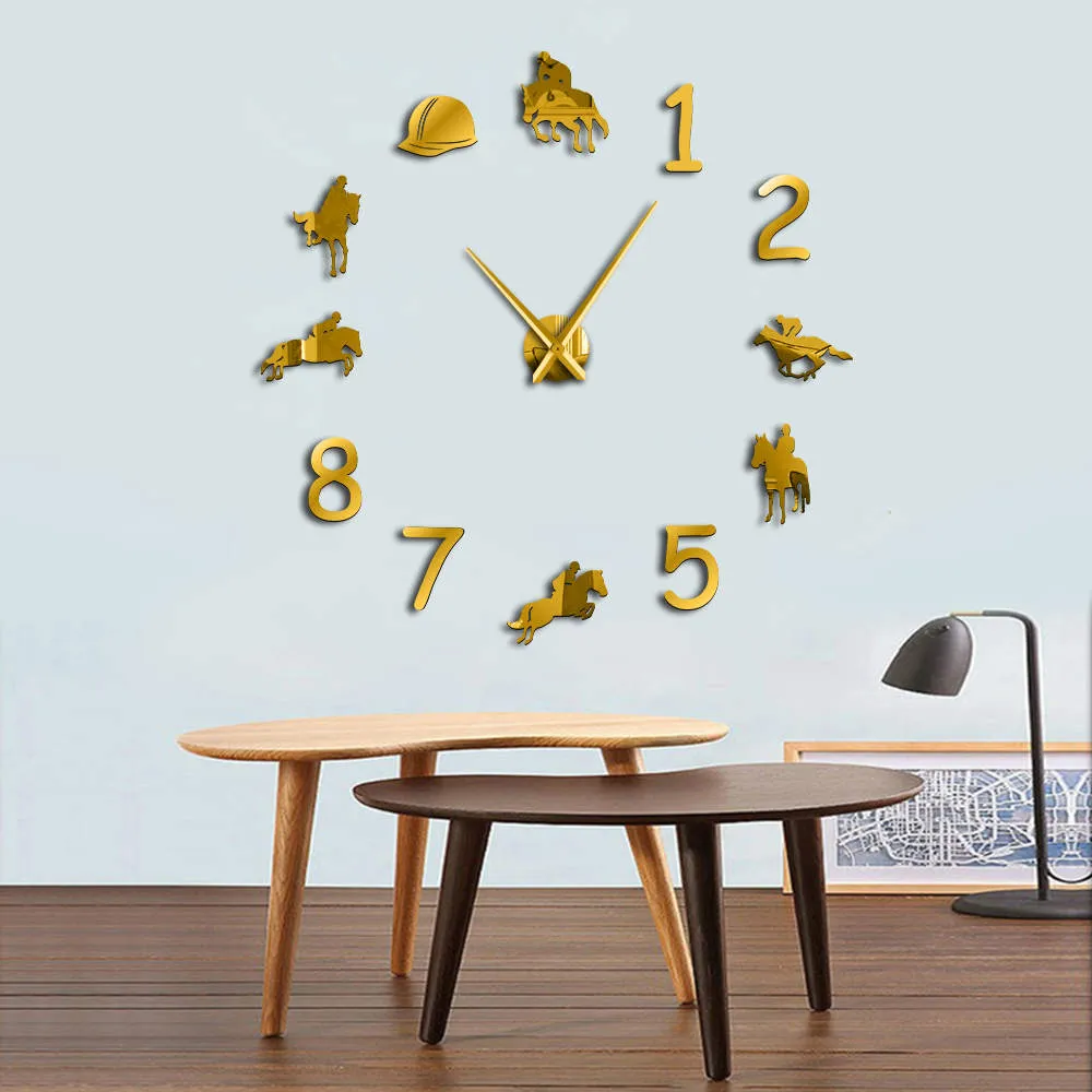 Equestrians Large Wall Clock Farmhouse Home Decor Cowboys Modern Design Giant Wall Clock Rodeo Horse Riding DIY Wall Watch