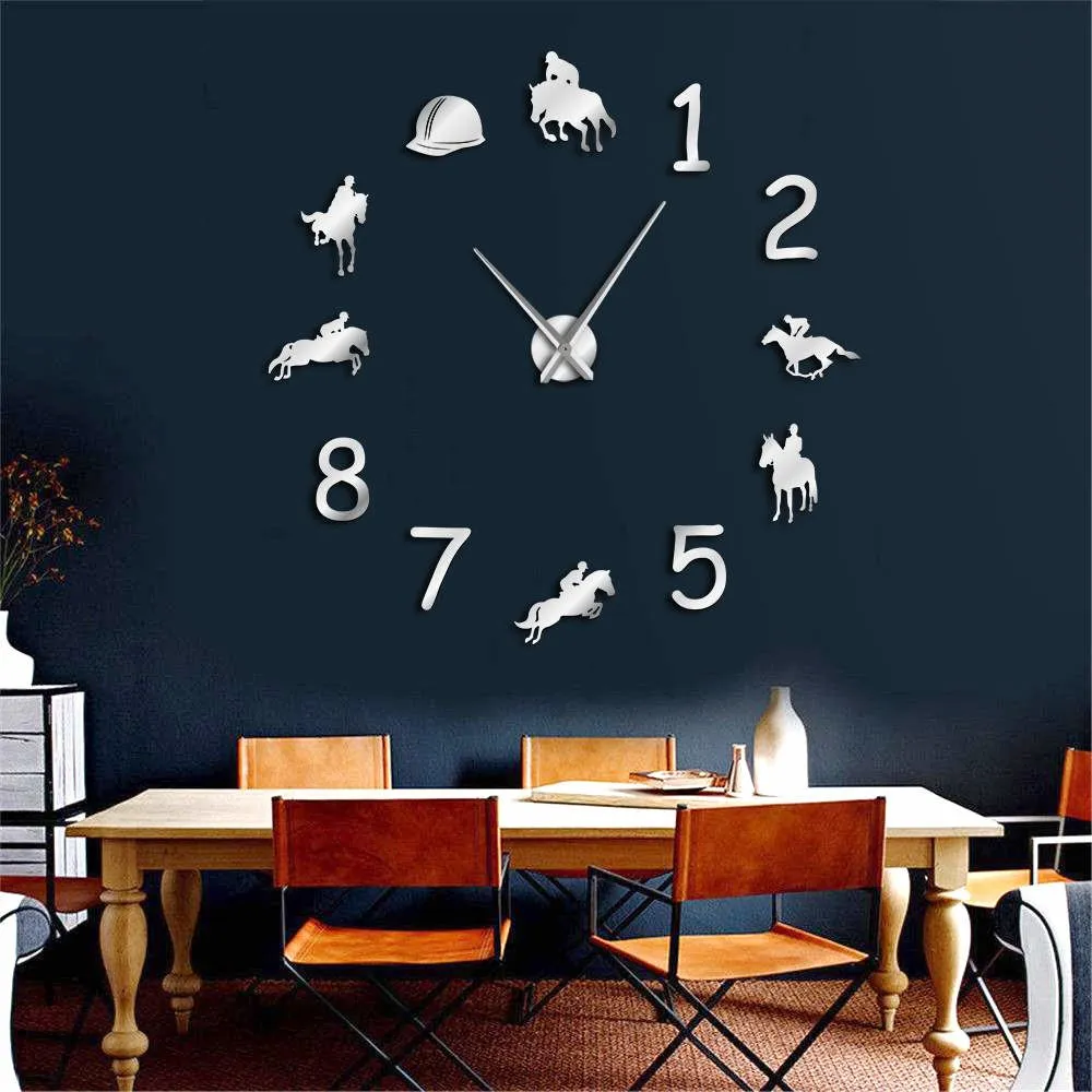 Equestrians Large Wall Clock Farmhouse Home Decor Cowboys Modern Design Giant Wall Clock Rodeo Horse Riding DIY Wall Watch