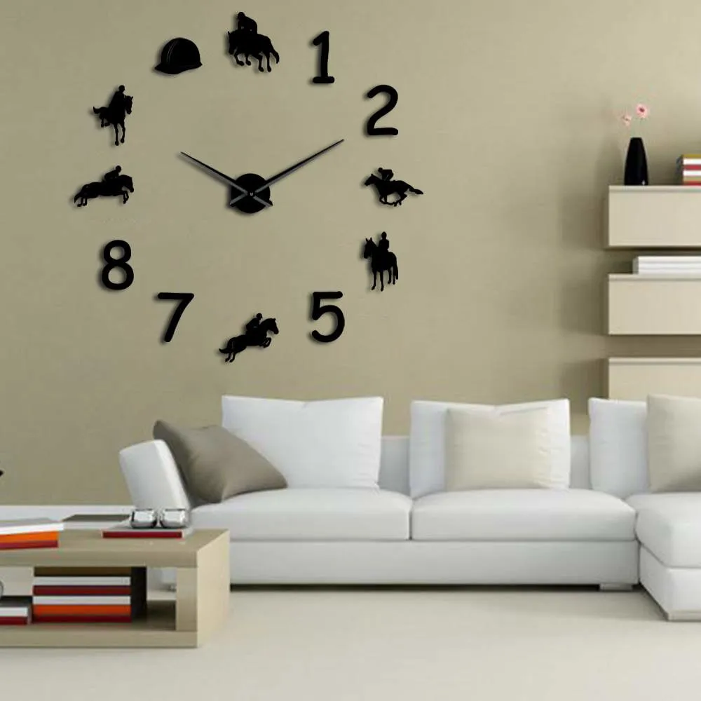 Equestrians Large Wall Clock Farmhouse Home Decor Cowboys Modern Design Giant Wall Clock Rodeo Horse Riding DIY Wall Watch